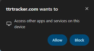 The browser's Local Network Access permission prompt, with Allow and Block buttons.